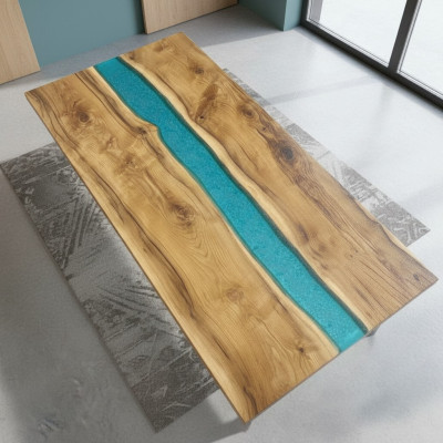 Mesa de madera real con resina epoxi de cascada Mesa de resina epoxi Mesa de madera maciza con resina epoxi.