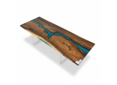 Epoxi de resina mesa de comedor de madera real muebles macizos decorativos mesa de resina de epoxy en cascada