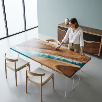 Mesas mesa de comedor mesa de diseño moderno del mar río muebles 161x81 epoxi