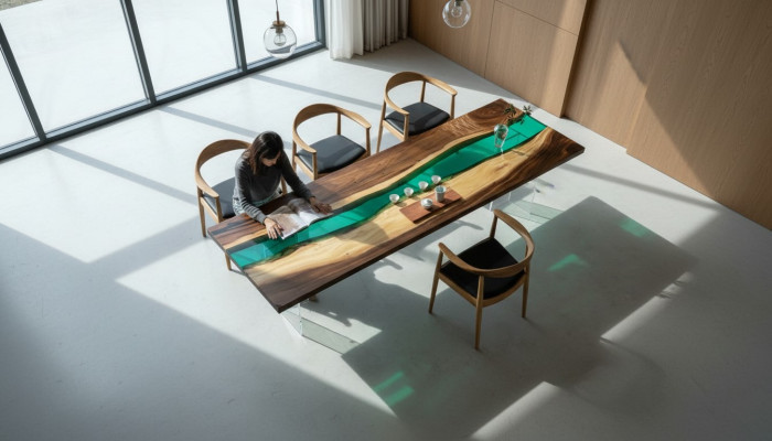 Epoxidharz Mesa de comedor River Table Madera real Maciza Mesas 220x90