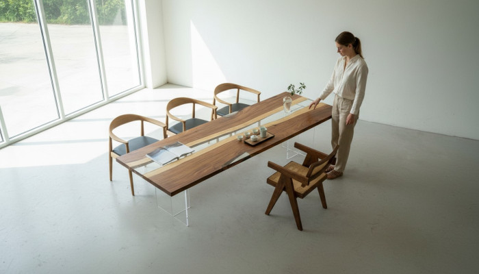 Mesa de comedor River Table Maciza Tablas 220x80 Mesa de río Mar Cascada de agua