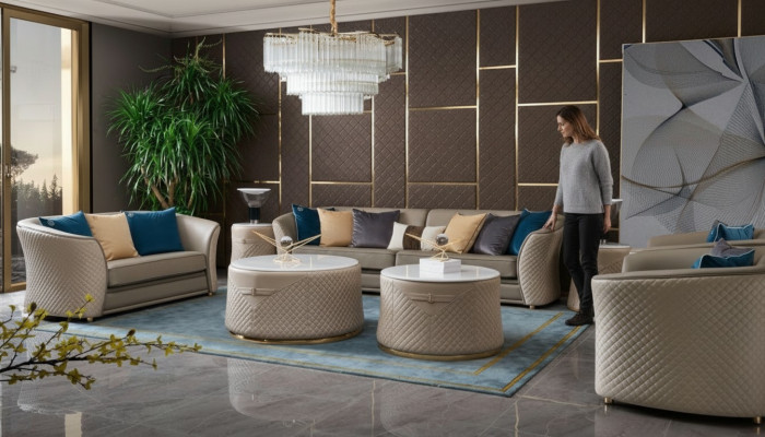 Muebles de lujo Juego de sofás Sofá Sofá Tapizado 421 plazas con 2 mesas de café 5 piezas.