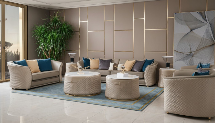 Muebles de lujo Juego de sofás Sofá Sofá Tapizado 421 plazas con 2 mesas de café 5 piezas.