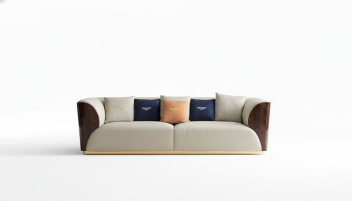 Sofá de cuero, sofá de diseño, sofá tapizado, sofás de cuatro plazas, muebles de sala de estar de madera.