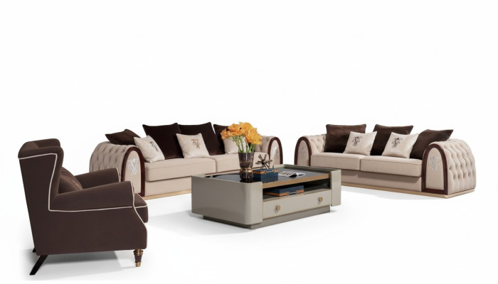 Sofá Chesterfield beige Sofás tela tela Sofás de lujo 4 plazas 295 cm