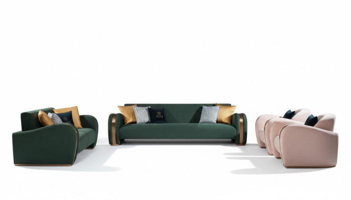 Juego de sofá de lujo de 4 piezas. Sofá de cuero Chesterfield acolchado conjunto.