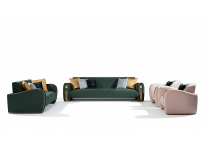 Juego de sofá de lujo de 4 piezas. Sofá de cuero Chesterfield acolchado conjunto.