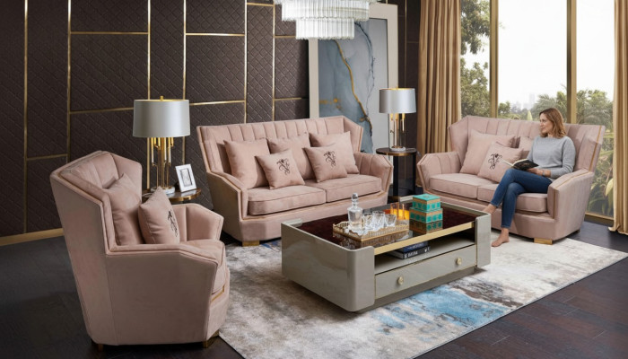 Muebles de lujo Juego de sofás Sofá Tapizado 3 plazas Mesa de centro Sofás