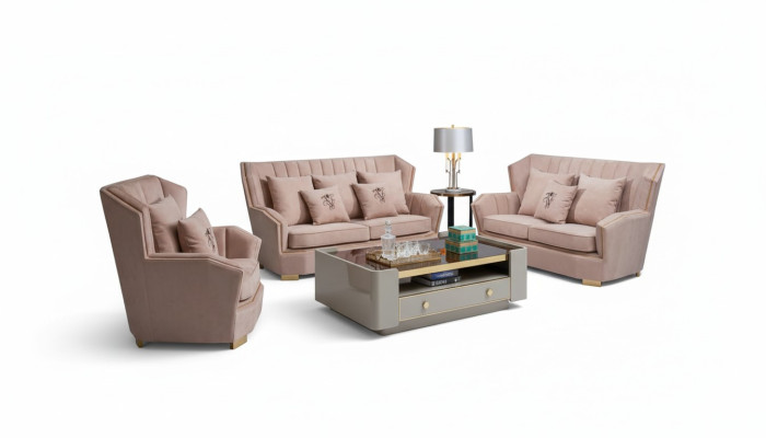 Muebles de lujo Juego de sofás Sofá Tapizado 3 plazas Mesa de centro Sofás