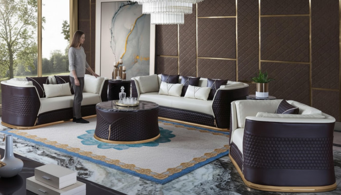 Conjunto de muebles 3 plazas Mesa de centro 2 mesas auxiliares Sofá Esquinero Sofá 6 piezas