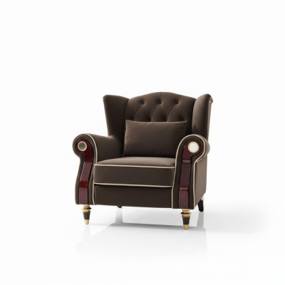 Elegante sillón tapizado en estilo Chesterfield, asiento de televisión, sala de estar, tela de lujo.