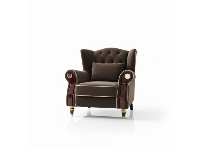 Elegante sillón tapizado en estilo Chesterfield, asiento de televisión, sala de estar, tela de lujo.
