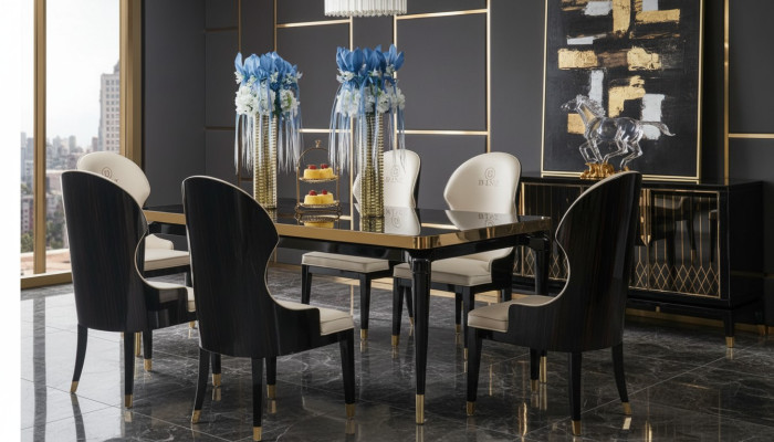 Mesa de comedor Conjunto de mesa Comedor Sala de estar Mesa de comedor Madera Vidrio Muebles