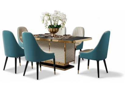 Juego de mesa de sala de estar de madera de diseño con 4 sillas con respaldo a juego.