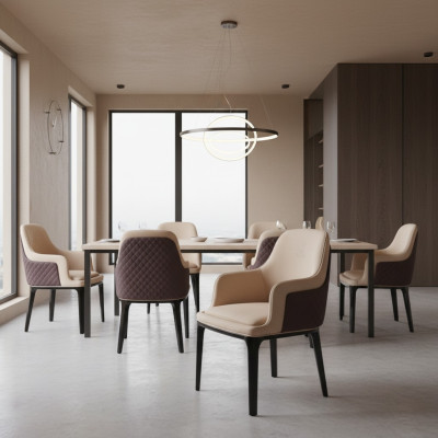Juego de sillas con cojines para asientos, sillas de comedor modernas con respaldo de cuero y madera.