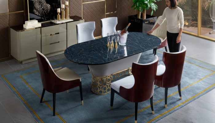 Conjunto completo de comedor, mesa, 6 sillas, silla con respaldo, grupo de comedor de lujo.