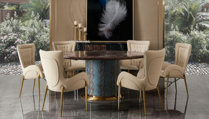 Diseño de mesa redonda 6 sillas sillas de comedor conjunto de tapizado de asientos redondos