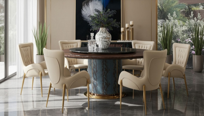 Conjunto completo de comedor: mesa redonda y 4 sillas con respaldo, grupo de comedor.