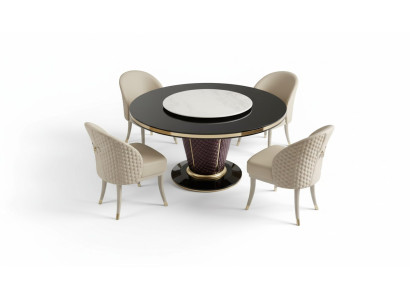 Diseño de mesa redonda 4 sillas de comedor tapizadas en el salón.