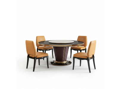Lujo Designer comedor con mesa de comedor redonda y 6 sillas de respaldo de metal.