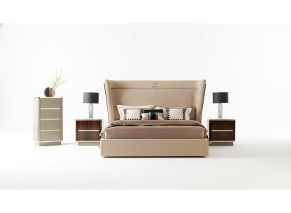 Diseñador Dormitorio. Cama 2x mesitas de noche cómoda Set de 4 piezas. Nuevo