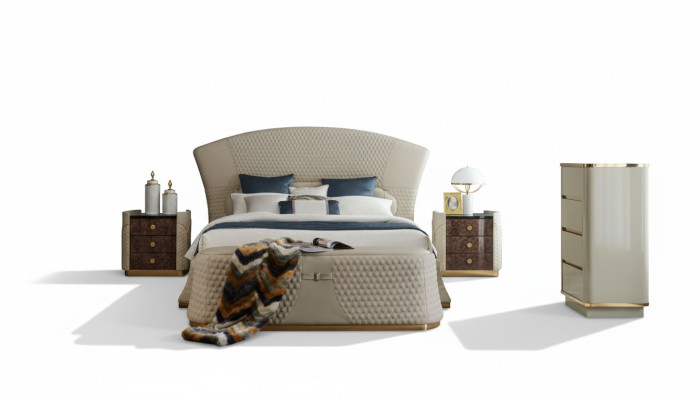Dormitorio Cama Taburete 2x Mesita de noche Juegos completos Muebles de cuero