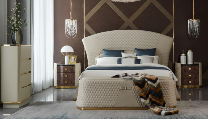 Diseño de cama de cuero de lujo cama doble acolchada dormitorio 180x200