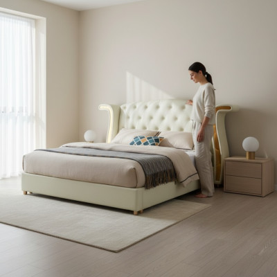Diseño de cama de lujo tapizada 180x200cm camas de cuero modernas dormitorio
