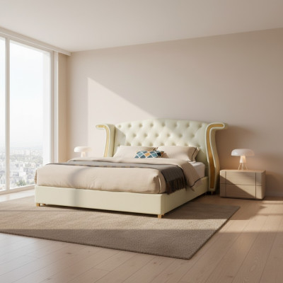 Diseño de cama de lujo tapizada 180x200cm camas de cuero modernas dormitorio