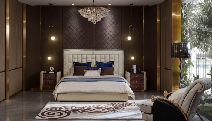 Diseño de cama de cuero con lujo de tapicería doble moderna matrimonial de 180x200.