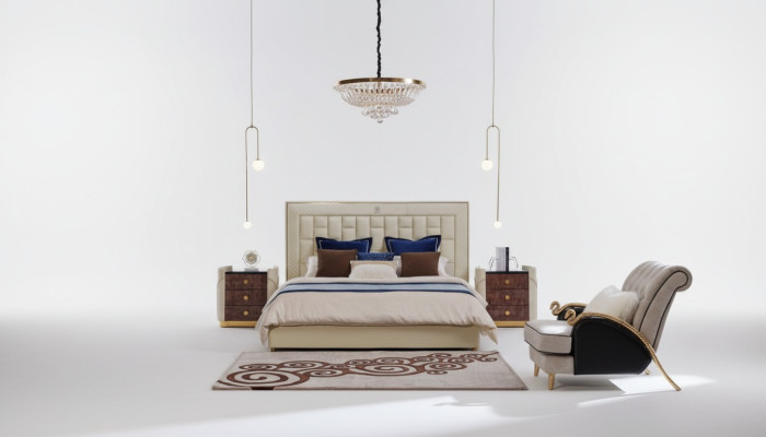 Diseño de cama de cuero con lujo de tapicería doble moderna matrimonial de 180x200.