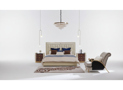 Diseño de cama de cuero con lujo de tapicería doble moderna matrimonial de 180x200.