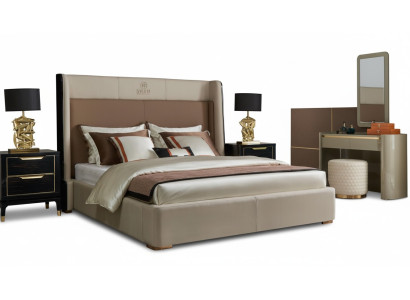 Diseño conjunto completo de 6 piezas para dormitorio con cama, mesita de noche y tocador.