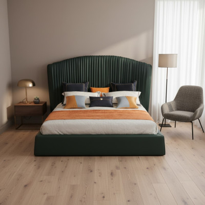 Cama tapizada diseño de lujo cama doble beige 180x200 dormitorio de cuero de hotel.
