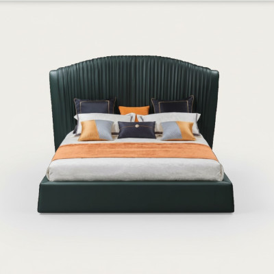 Cama tapizada diseño de lujo cama doble beige 180x200 dormitorio de cuero de hotel.