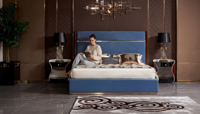 Diseño de cama 2x mesita de noche 3 piezas. Juego de dormitorio completo de lujo