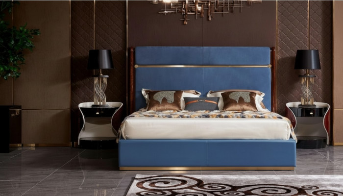 Diseño de cama 2x mesita de noche 3 piezas. Juego de dormitorio completo de lujo