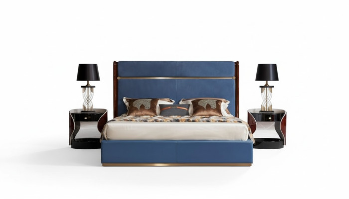 Diseño de cama 2x mesita de noche 3 piezas. Juego de dormitorio completo de lujo