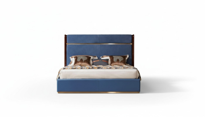 Estructura de cama clásica Cama de cuero Camas de lujo azules Muebles de dormitorio