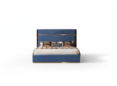 Estructura de cama clásica Cama de cuero Camas de lujo azules Muebles de dormitorio