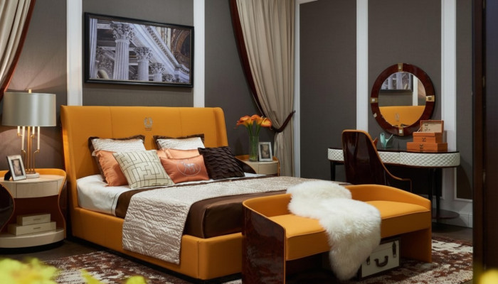 Dormitorio set de 7 piezas, muebles de lujo cama taburete espejo mesita de noche marcos de cama
