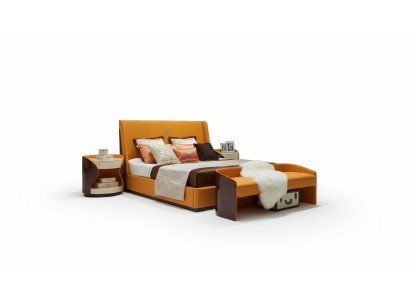 Habitación de lujo con cama doble de 180x200 cm de cuero nuevo para hoteles.