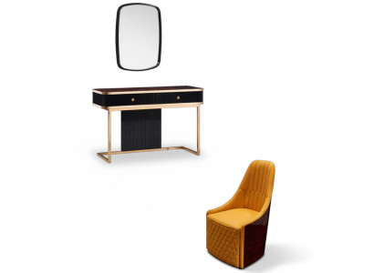Vanity mirror chair luxury console dresser bedroom 3-piece.