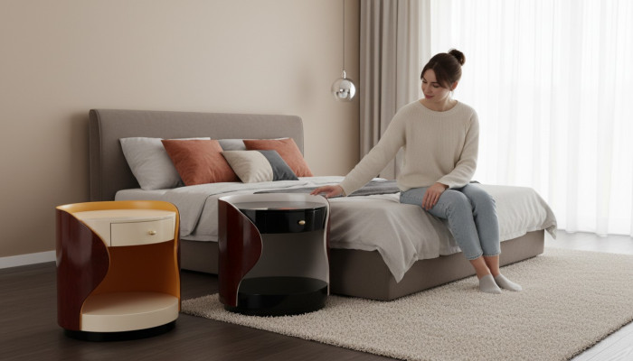 Diseño de mesas de noche originales para consola de lujo en la habitación.
