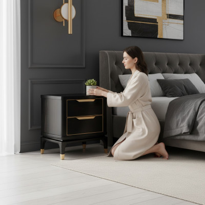 Mesa de noche Mesita de noche Cómoda Mesita auxiliar Consola Brillo alto Oro