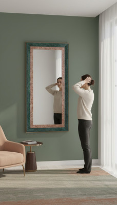 Espejo de pared grande y moderno con marco de madera auténtica, espejo colgante, muebles de lujo.