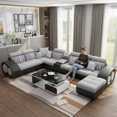 Sofá de diseñador con chaise longue y otomana, juego de tapizado para sala de estar en forma de L.