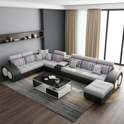 Sofá de diseñador con chaise longue y otomana, juego de tapizado para sala de estar en forma de L.