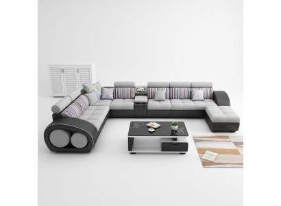 Sofá de diseñador con chaise longue y otomana, juego de tapizado para sala de estar en forma de L.