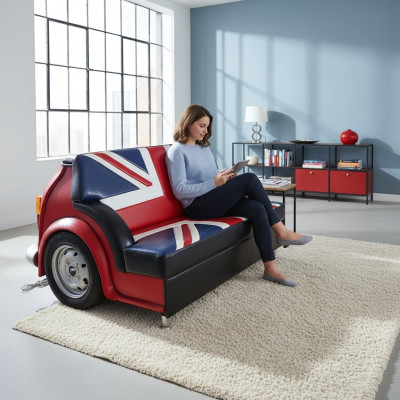 Sofá de garaje de automóvil Union Jack Retro Muebles para Coche Sofá Couch Tapizado de Dos Plazas